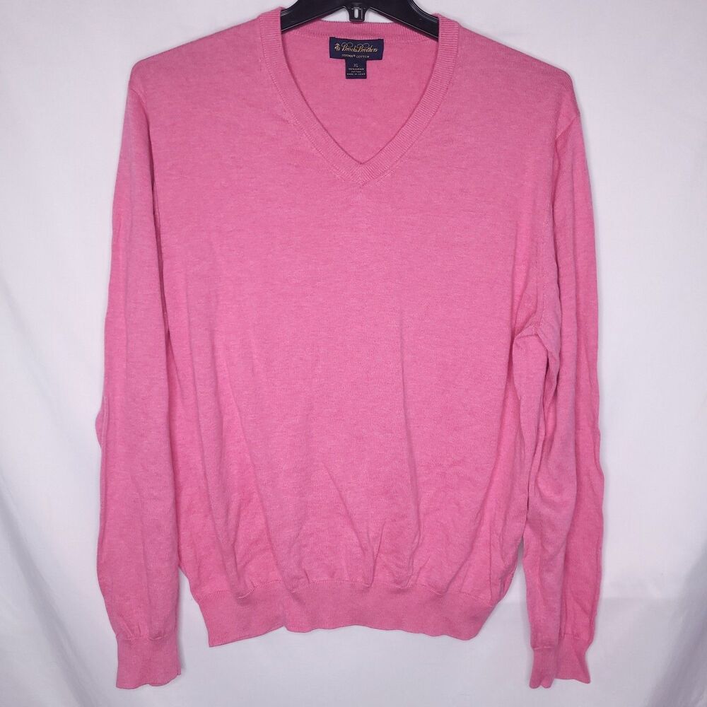 Brooks Brothers Sweater Mens XL Pink Supima Cotton V Neck